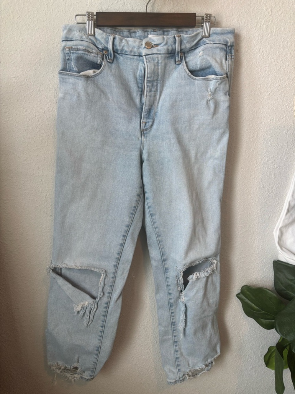 Good American Light Blue Distressed Boyfriend Jeans